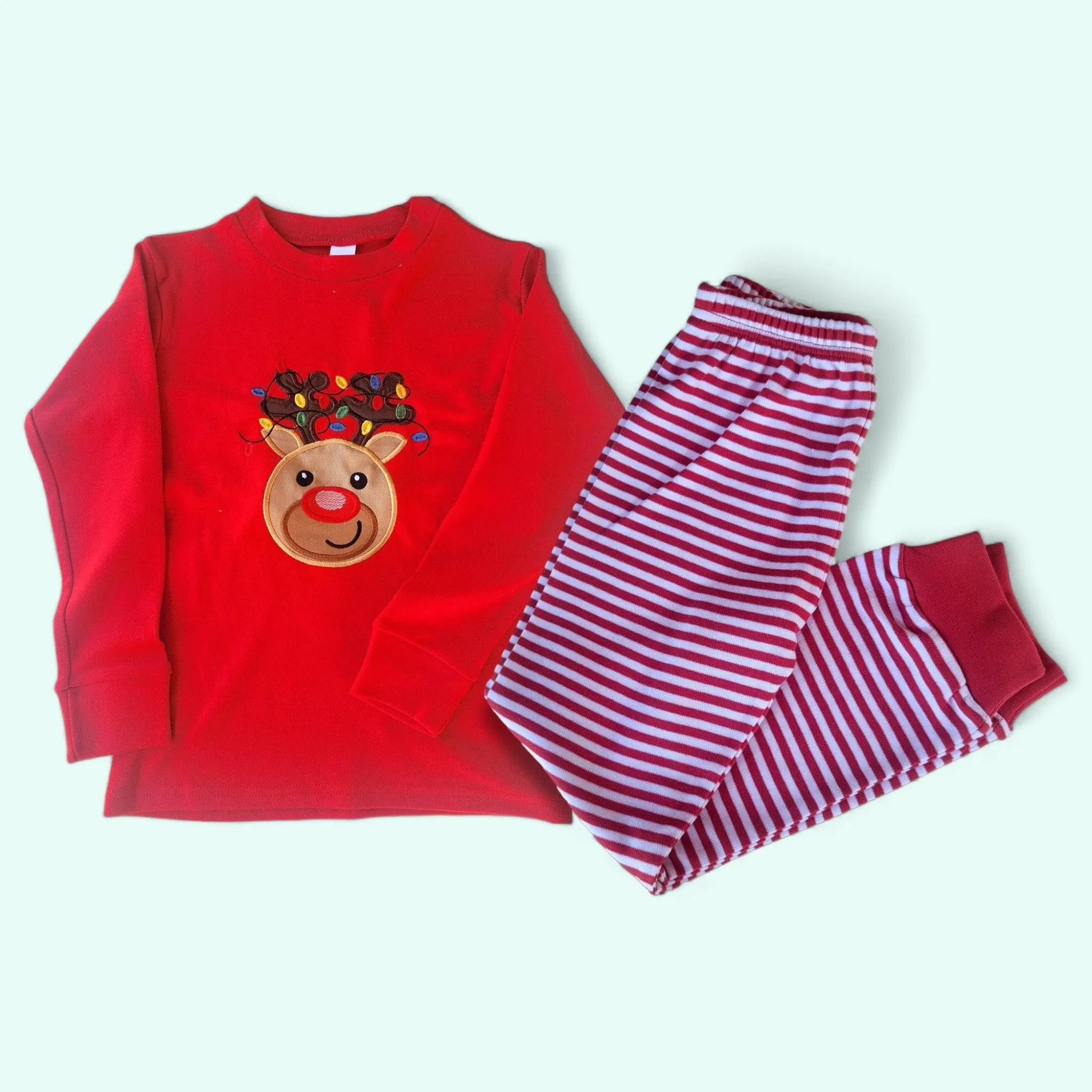 Kids Christmas Pajamas - Red and White baby Christmas pajamas -  Reindeer  Kids  Pajamas -  Christmas pajamas