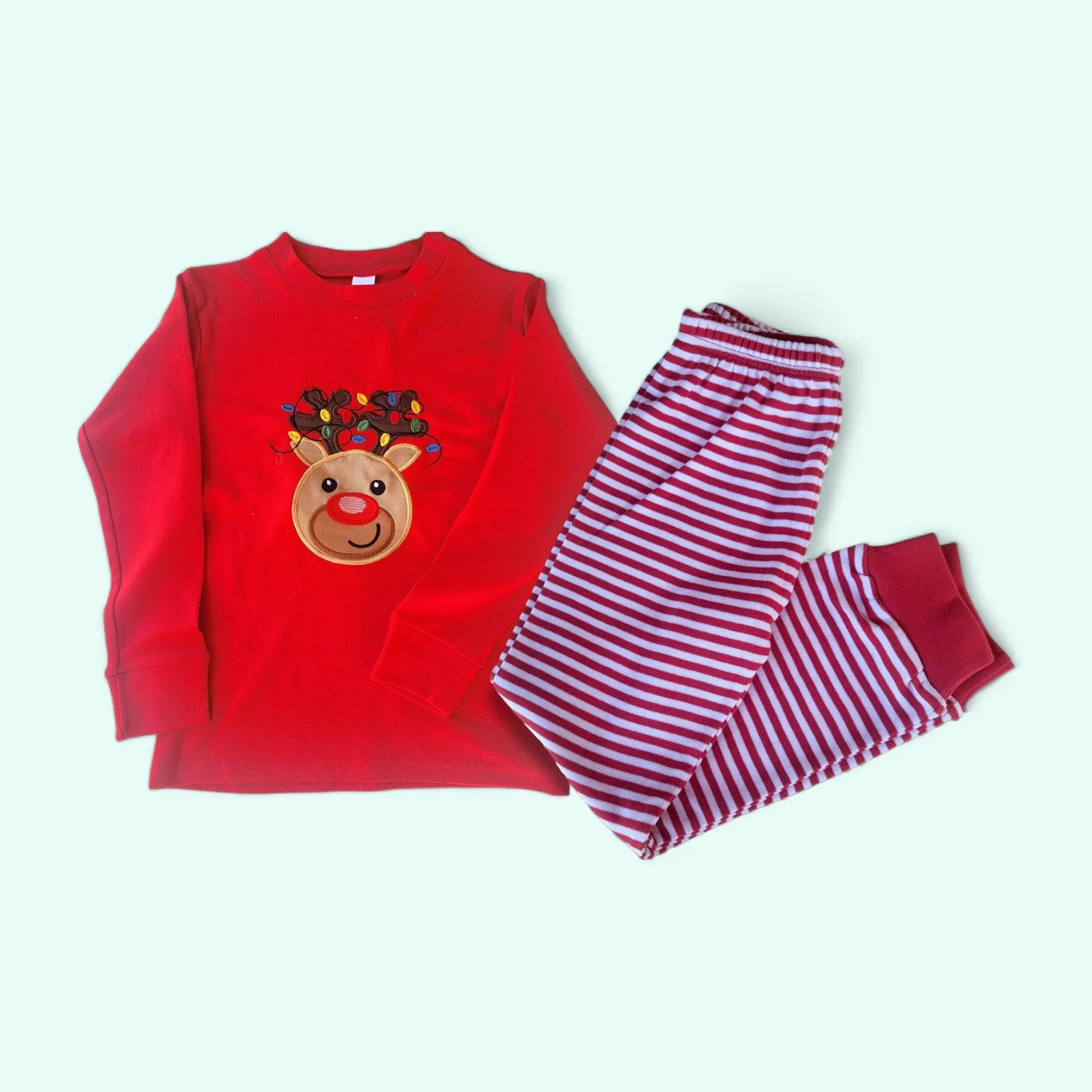 Kids Christmas Pajamas - Red and White baby Christmas pajamas -  Reindeer  Kids  Pajamas -  Christmas pajamas