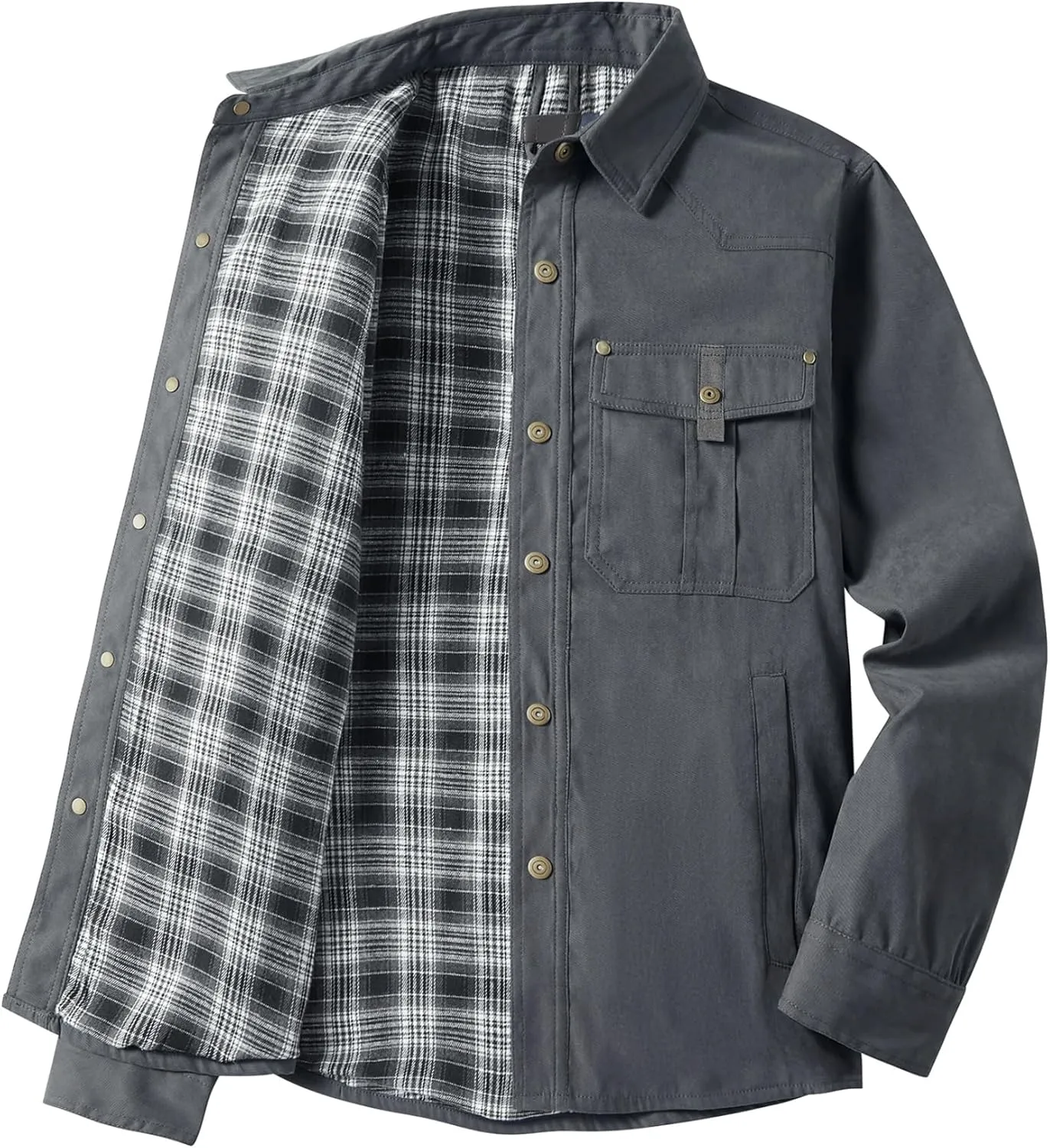 Lightweight Long Sleeved Snap Plaid Flannel Lined Shirts