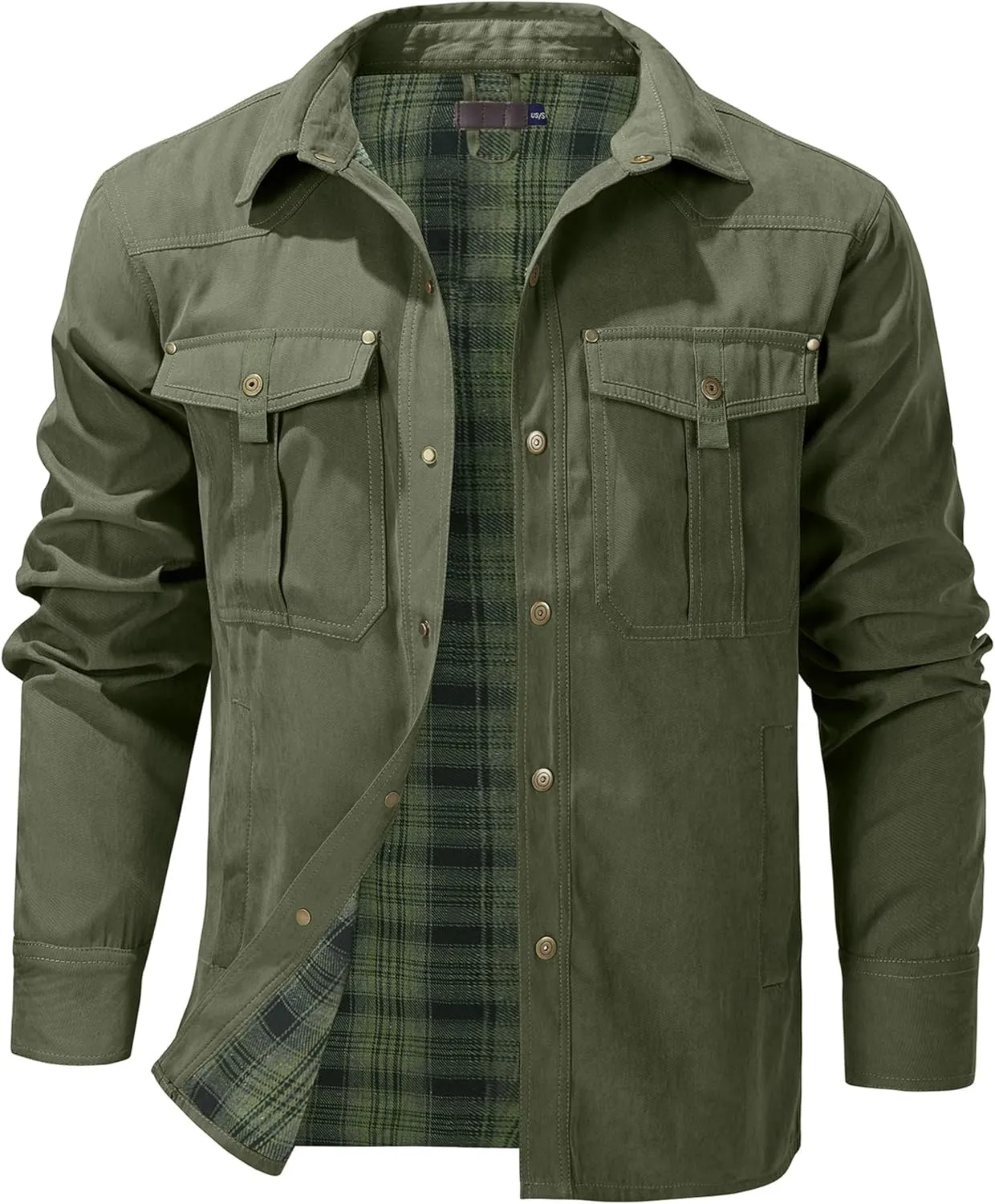 Lightweight Long Sleeved Snap Plaid Flannel Lined Shirts