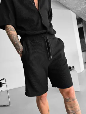 Loose Fit Cord Shorts - Black