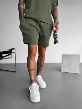 Loose Fit Knit Shorts - Khaki