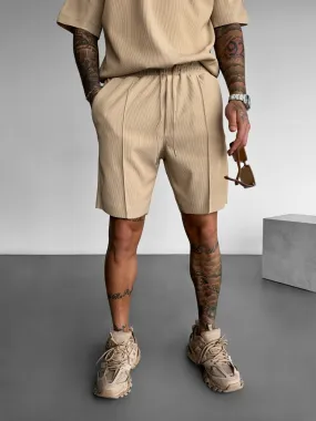 Loose Fit Textured Seam Shorts - Beige