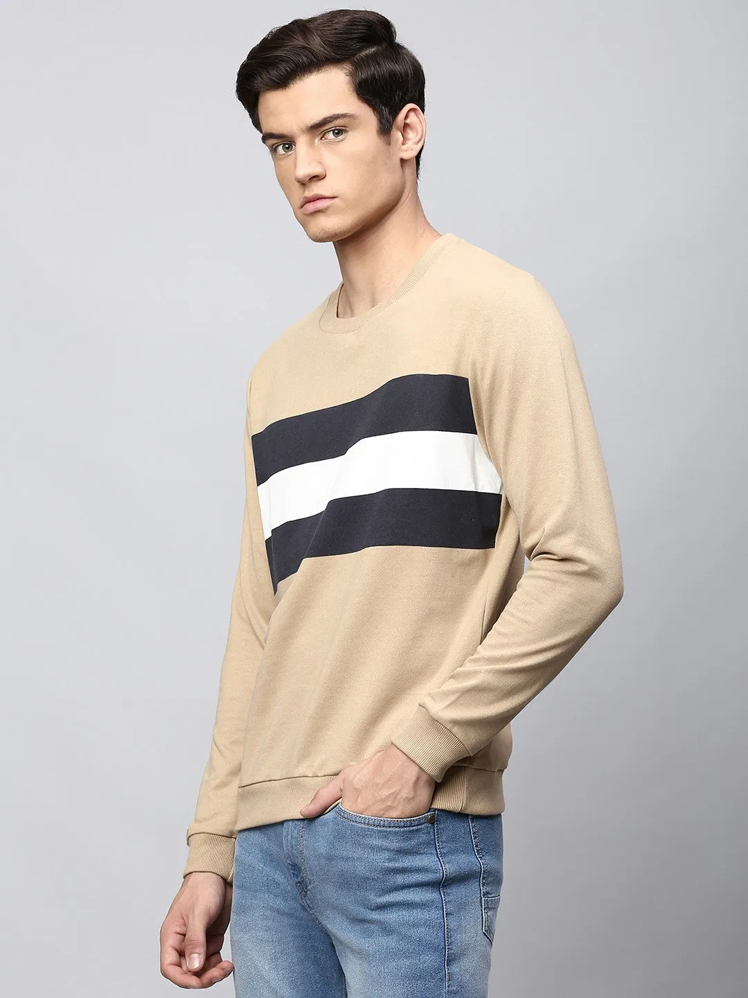 Mens Long-Sleeve Sweatshirt - Lightweight Casual Winterwear  (Khaki)