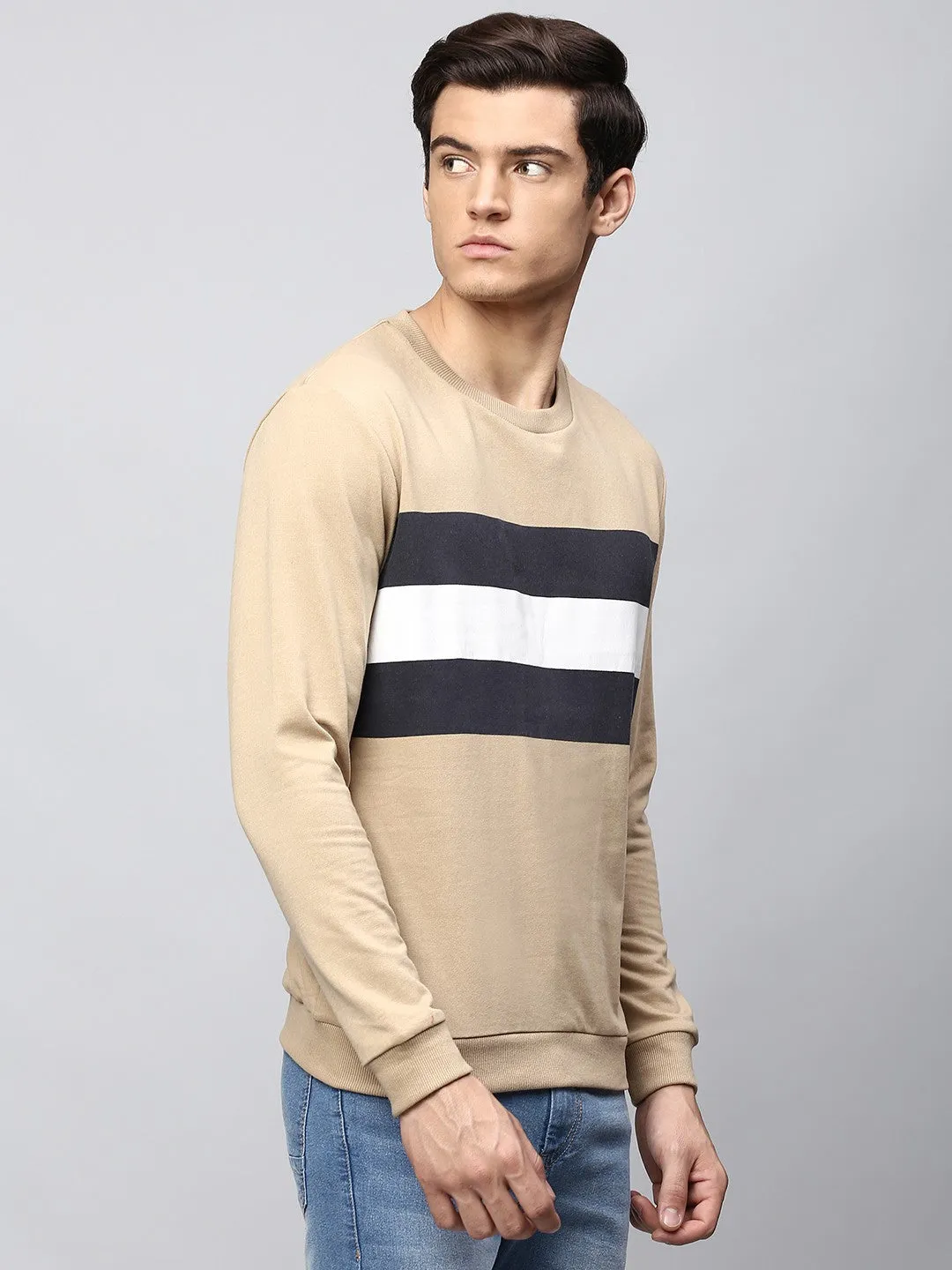 Mens Long-Sleeve Sweatshirt - Lightweight Casual Winterwear  (Khaki)