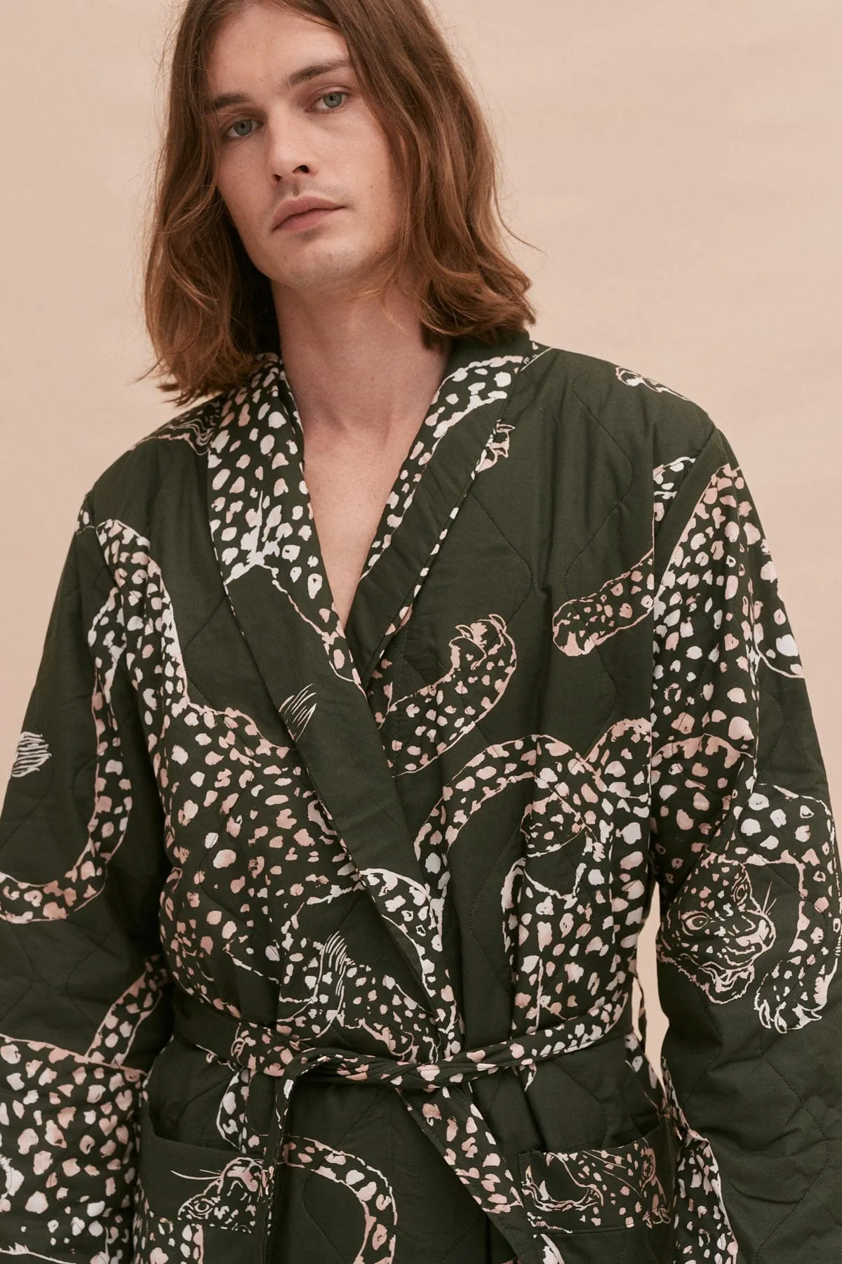 Men’s Quilted Robe Jag Print Green