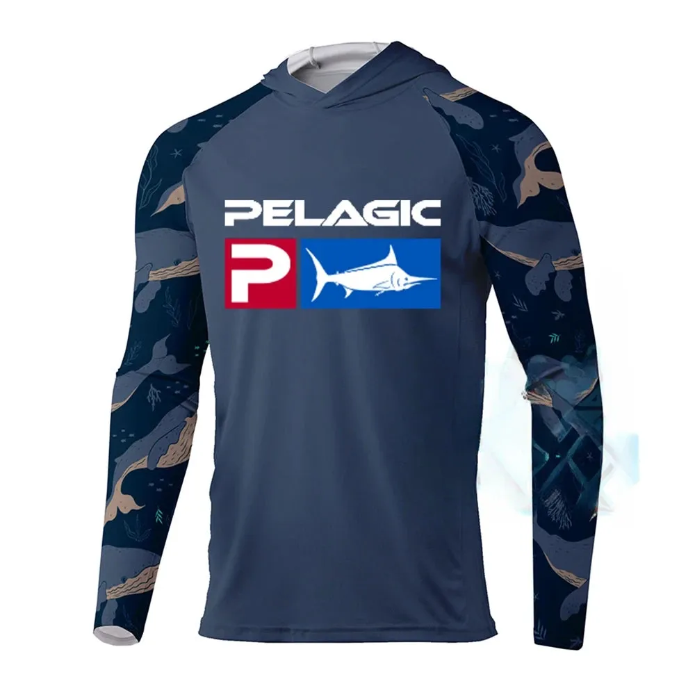 New Fishing Hoodie Pelagic Men Clothes Summer Breathable Long Sleeve Fishing Shirt Sun Protection Camouflage Fishing Shirts Tops