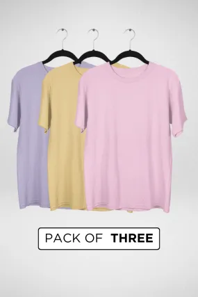 Pack Of 3 Lightweight Oversized T-shirts Lavender Light Pink and Beige for Women