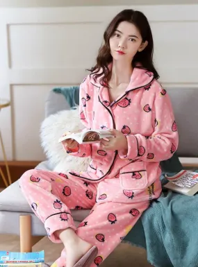 PAJAMAS LADIES CORAL FLEECE PAJAMAS THICK WARM FLANNEL