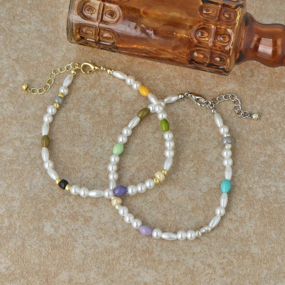 Pearl and Colored Bead Bracelet