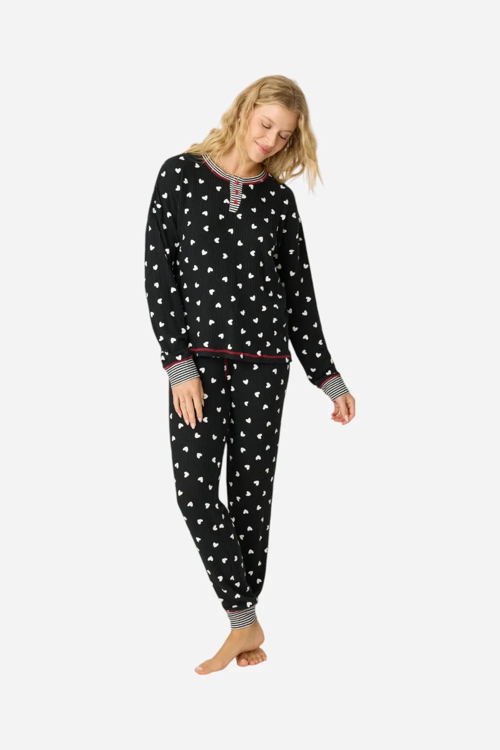 PJ Salvage Tiny Hearts Waffle Thermal Ski Jammie Set