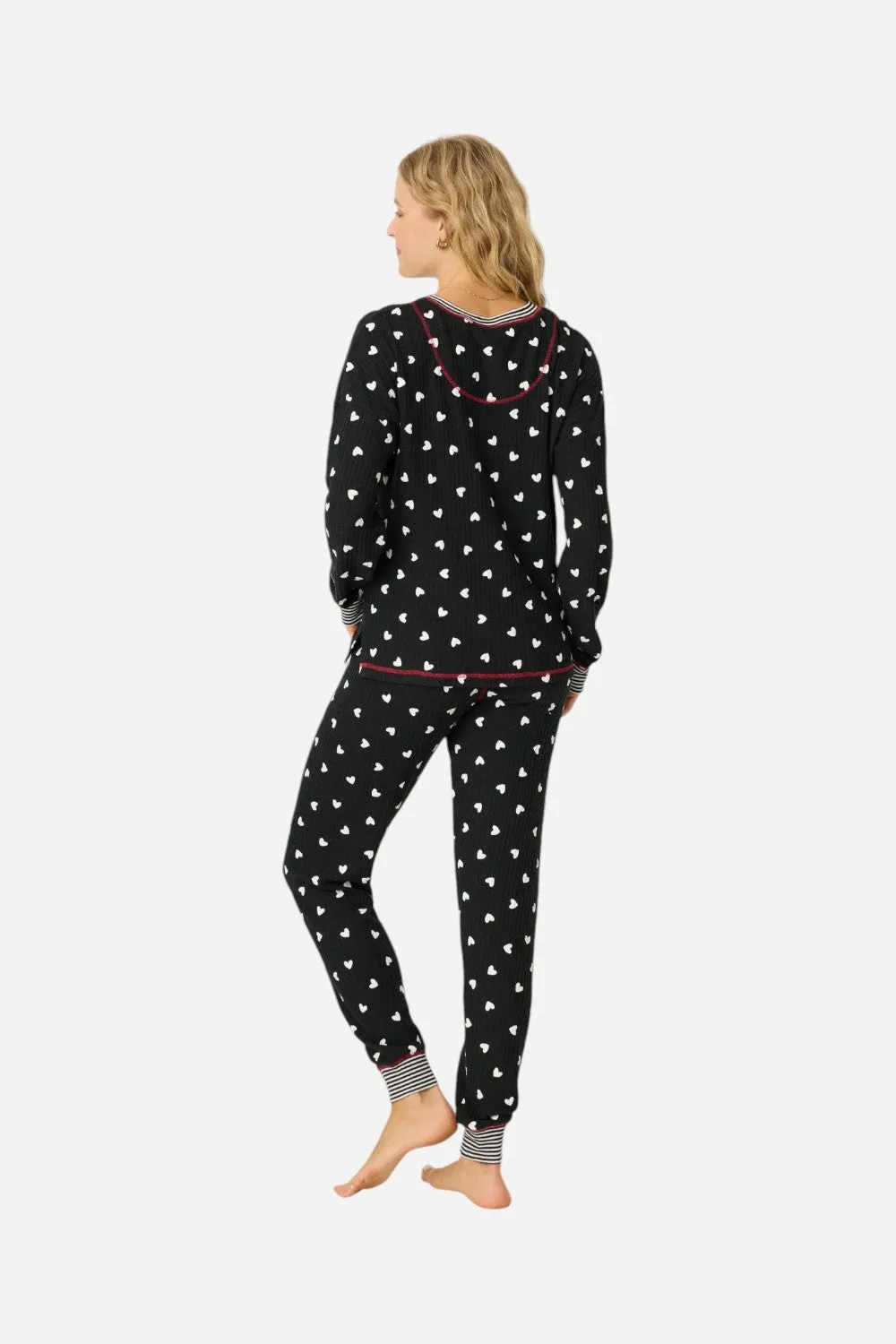 PJ Salvage Tiny Hearts Waffle Thermal Ski Jammie Set