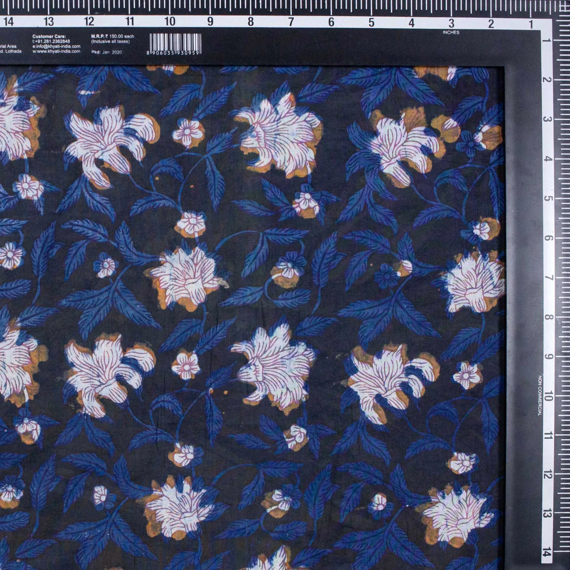 Premium White Floral Printed Cotton Silk Fabric