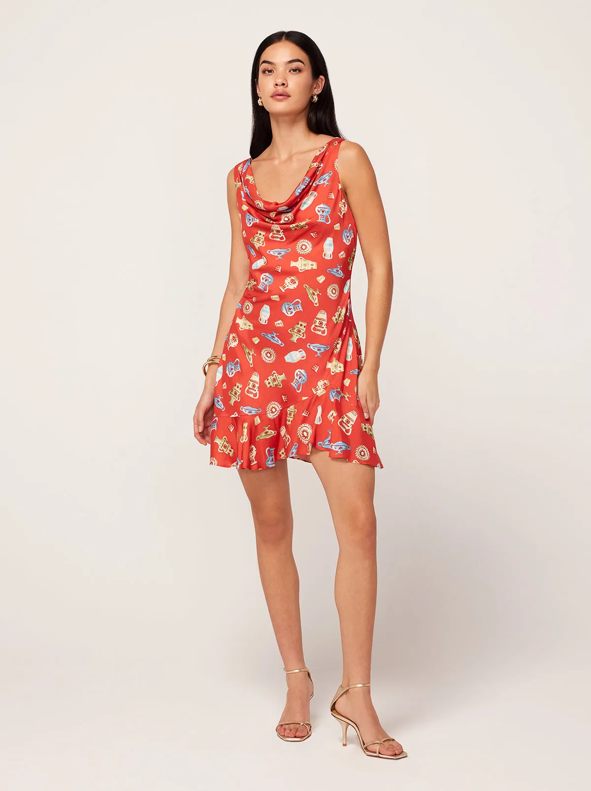 Roberta Red Pottery Print Mini Dress