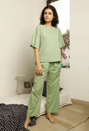 Set of 2 : Sage Green Cotton Top and Pajama