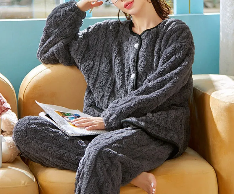 Thick Fleece Button-Down Loungewear (Temporarily Out of Stock)