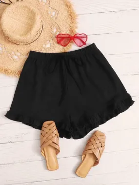 Tie Waist Ruffle Hem Shorts