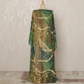 Traditional Somali Dirac Premium Italian Pure Cotton Voile Fabric with Gold Metallic Foil in Green and Brown, 3.25 Meters, 140 cm Width-D20616