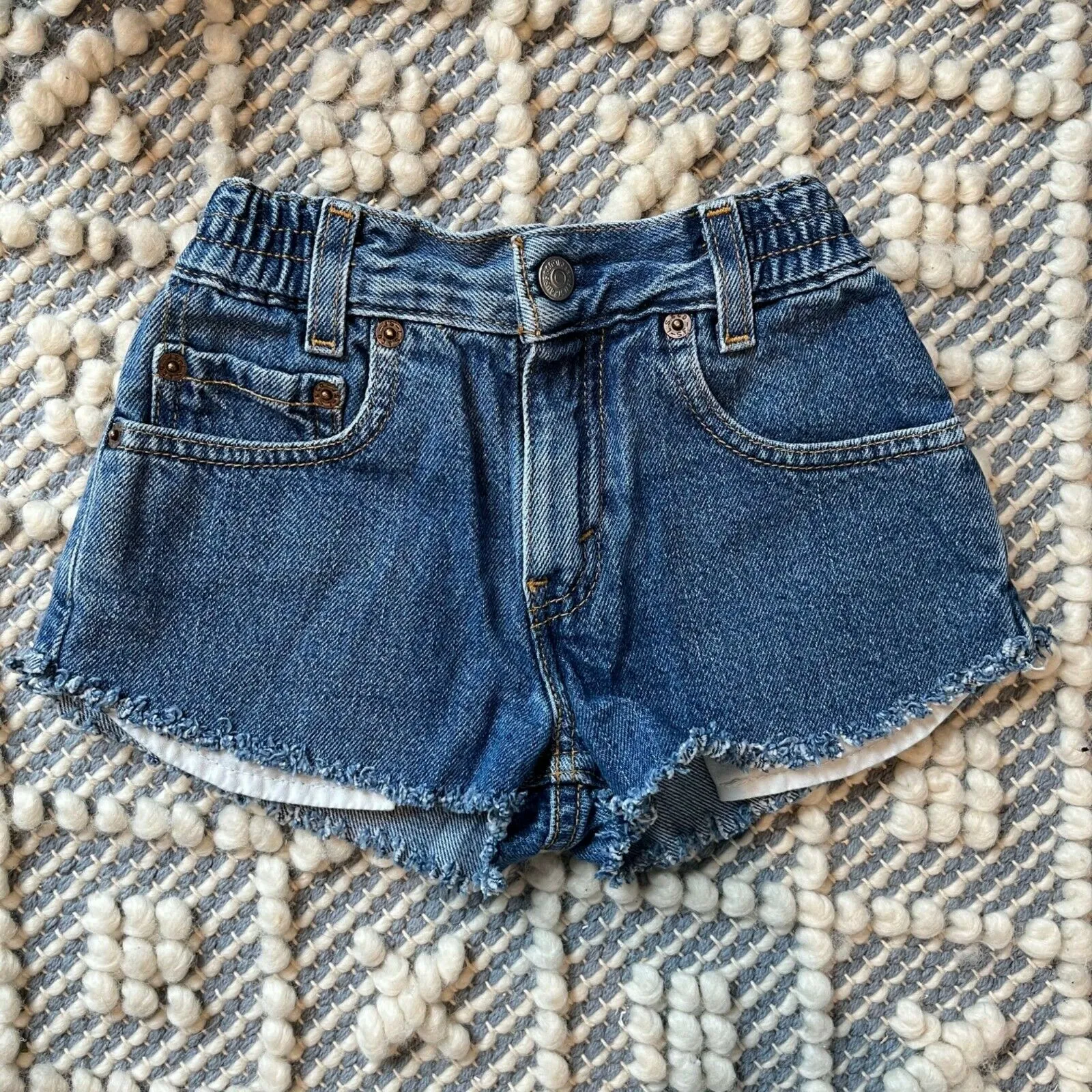 Vintage Levi's 566 Loose Fit Cut Off Blue Jean Shorts Toddler Girl 4T