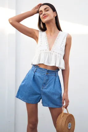 Women's Summer Casual Denim Shorts With Ruffles